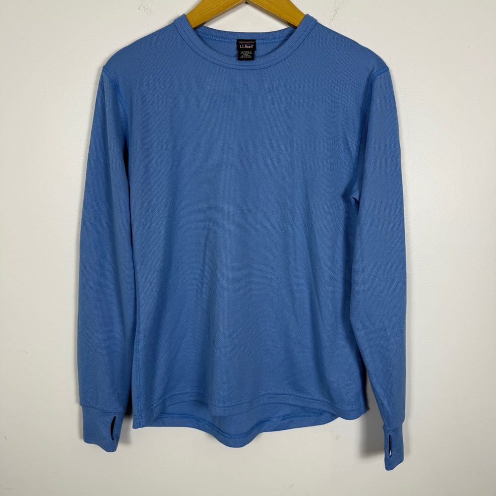 L.L.Bean Women’s Blue Waffle Knit Long Sleeve Performance Top Medium